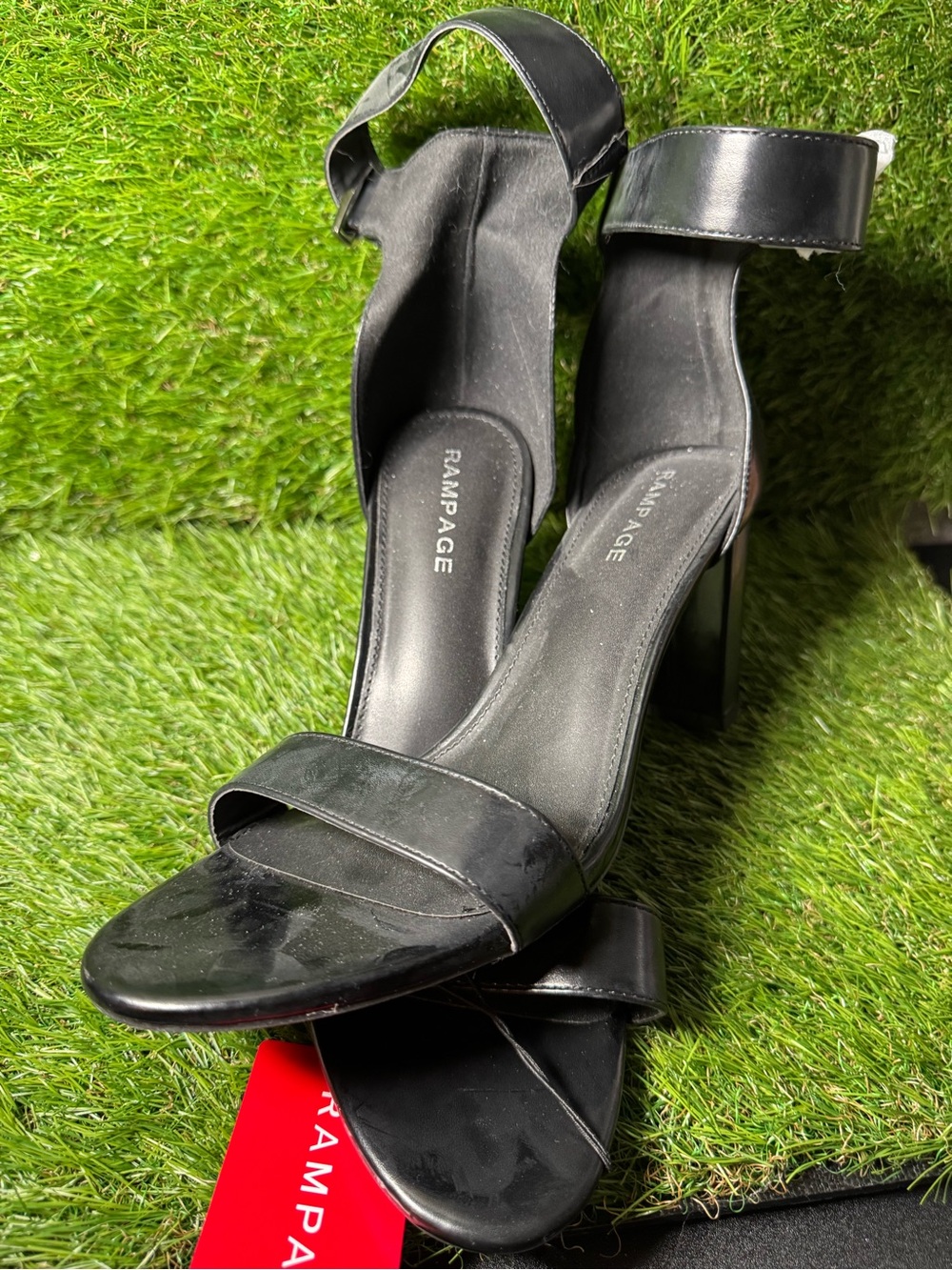 Rampage Black Open-Toe Ankle Strap Block Heels